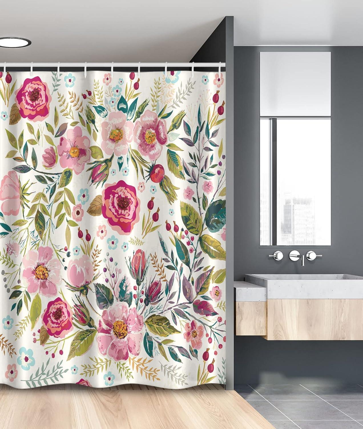 imageAmbesonne Spring Shower Curtain Delicate and Romantic Arrange of Creeper Mesh Flowers Cascade Neutral Theme Cloth Fabric Bathroom Decor Set with Hooks 69 W x 70 L Blush Yellow PinkMagenta