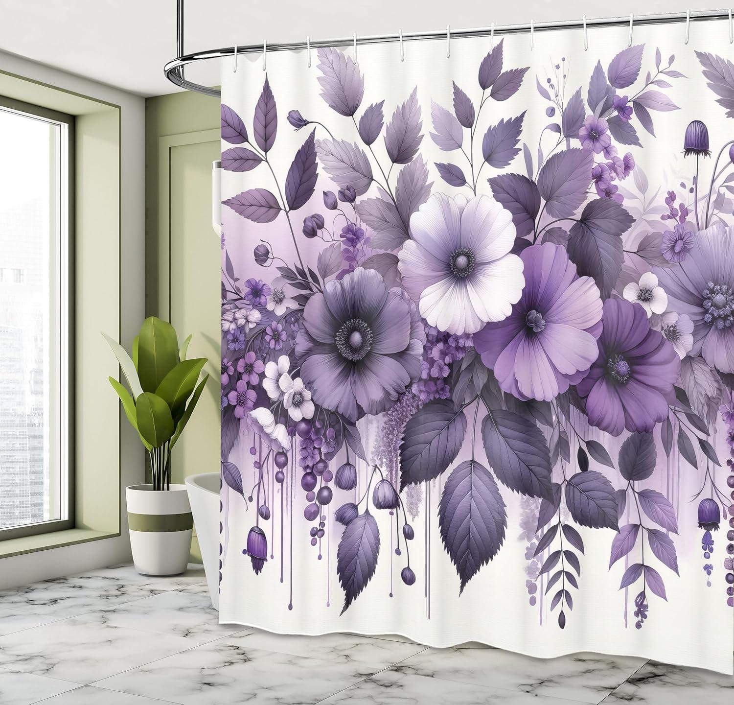 imageAmbesonne Spring Shower Curtain Delicate and Romantic Arrange of Creeper Mesh Flowers Cascade Neutral Theme Cloth Fabric Bathroom Decor Set with Hooks 69 W x 70 L Blush Yellow PinkMauve Indigo and White