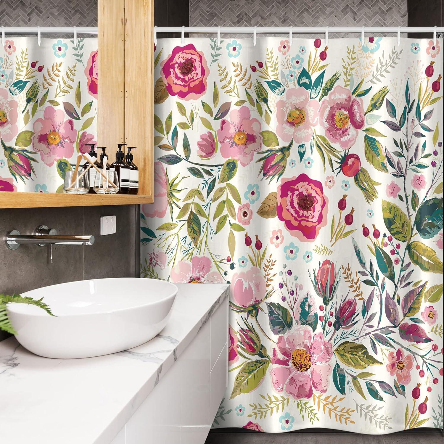 imageAmbesonne Spring Shower Curtain Delicate and Romantic Arrange of Creeper Mesh Flowers Cascade Neutral Theme Cloth Fabric Bathroom Decor Set with Hooks 69 W x 70 L Blush Yellow PinkMagenta