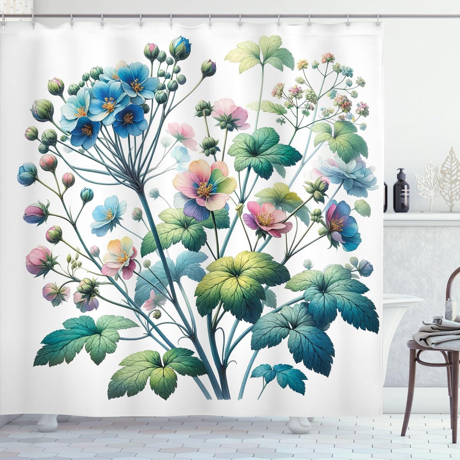 imageAmbesonne Spring Shower Curtain Delicate and Romantic Arrange of Creeper Mesh Flowers Cascade Neutral Theme Cloth Fabric Bathroom Decor Set with Hooks 69 W x 70 L Blush Yellow PinkTeal Green Multicolor