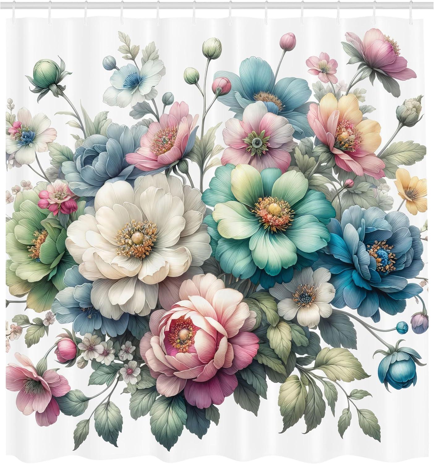 imageAmbesonne Spring Shower Curtain Delicate and Romantic Arrange of Creeper Mesh Flowers Cascade Neutral Theme Cloth Fabric Bathroom Decor Set with Hooks 69 W x 70 L Blush Yellow PinkCoconut Teal Multicolor