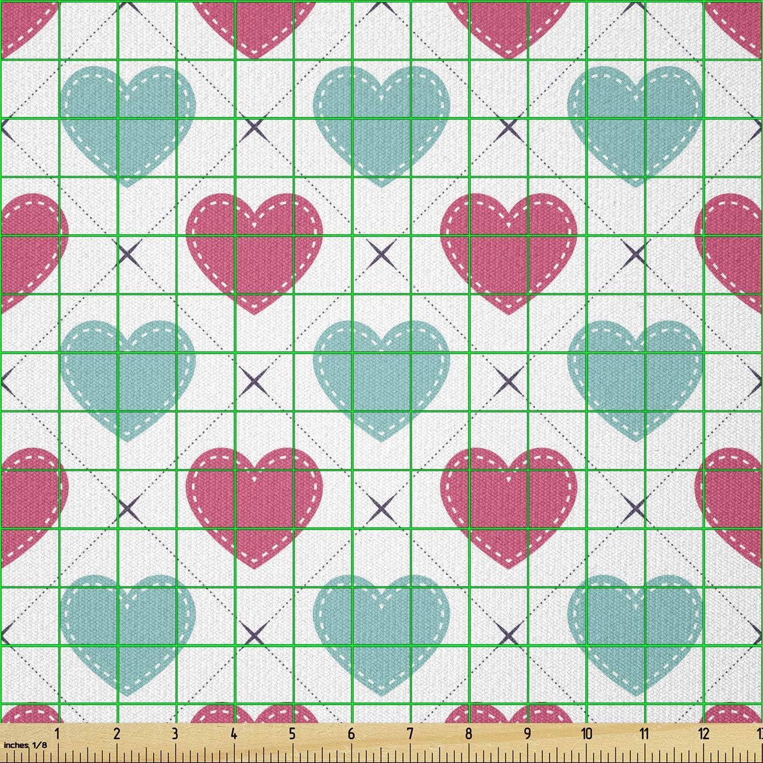 imageAmbesonne Valentines Day Fabric by The Yard Hearts Arranged into Diagonal Squares Stretch Knit Fabric for Clothing Sewing and Arts Crafts 3 Yards Seafoam Dark CoralSeafoam Dark Coral