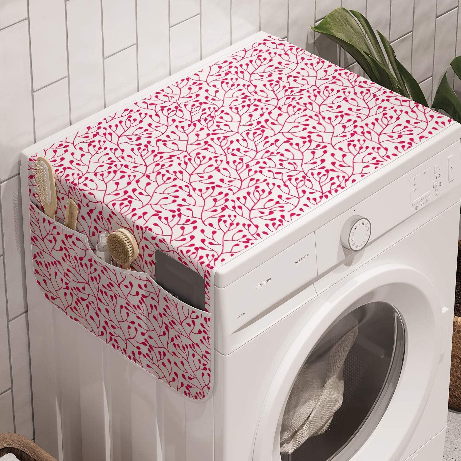 imageAmbesonne Valentines Day Microwave Oven Cover Continuing Composition of Dotted Heart Shapes Water Resistant Organizer with Pockets for Kitchen 36 x 12 Ruby PinkHot Pink and White