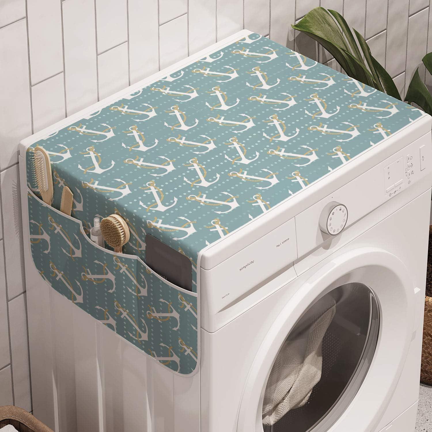 imageAmbesonne Valentines Day Microwave Oven Cover Continuing Composition of Dotted Heart Shapes Water Resistant Organizer with Pockets for Kitchen 36 x 12 Ruby PinkCadet Blue and White