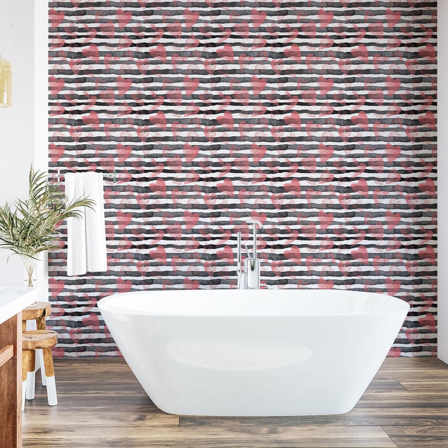 imageAmbesonne Valentines Day Peel amp Stick Wallpaper for Home Simple Grunge Design Line Hearts Pattern on Striped Backdrop SelfAdhesive Living Room Kitchen Accent 13 x 72 Dark Coral Coral Dimgray