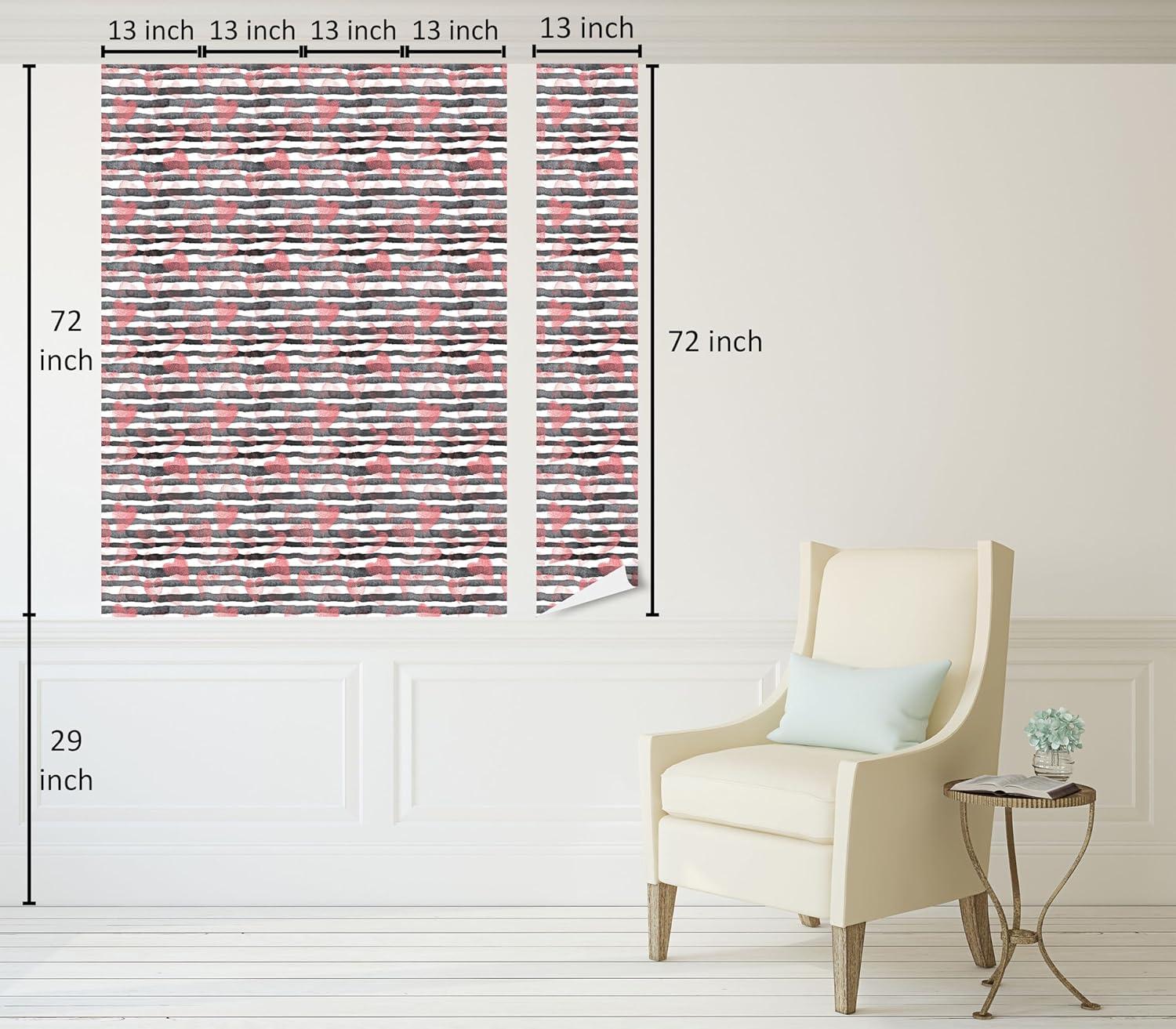 imageAmbesonne Valentines Day Peel amp Stick Wallpaper for Home Simple Grunge Design Line Hearts Pattern on Striped Backdrop SelfAdhesive Living Room Kitchen Accent 13 x 72 Dark Coral Coral Dimgray