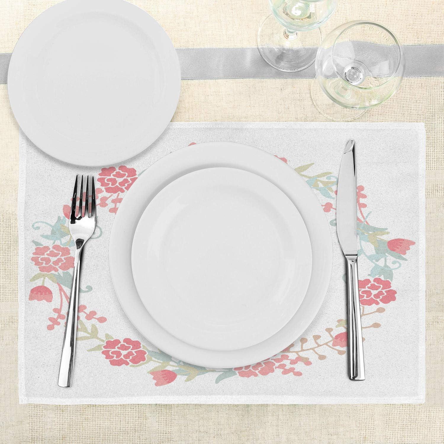 imageAmbesonne Valentines Day Place Mats Set of 4 Floral Flowers Buds Roses Tulips Circled Frame Valentine Hearts Washable Fabric Placemats for Dining Table Standard Size White and Black