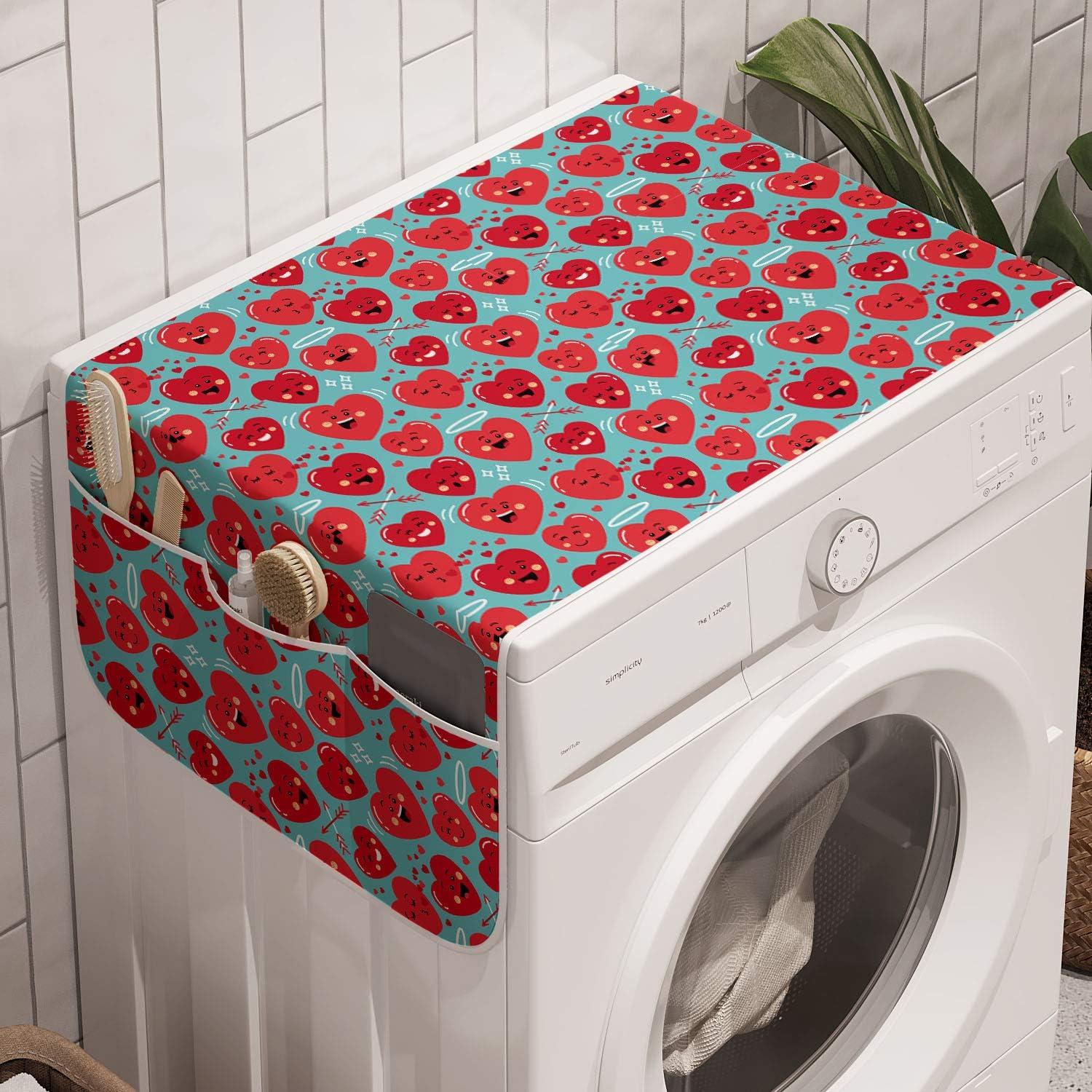 imageAmbesonne Valentines Day Washing Machine Organizer Romantic Design of Hearts Cupid Love Struck Antislip Fabric Cover for Washers and Dryers 47 x 185 Pink Sand BrownGrey Dark Coral