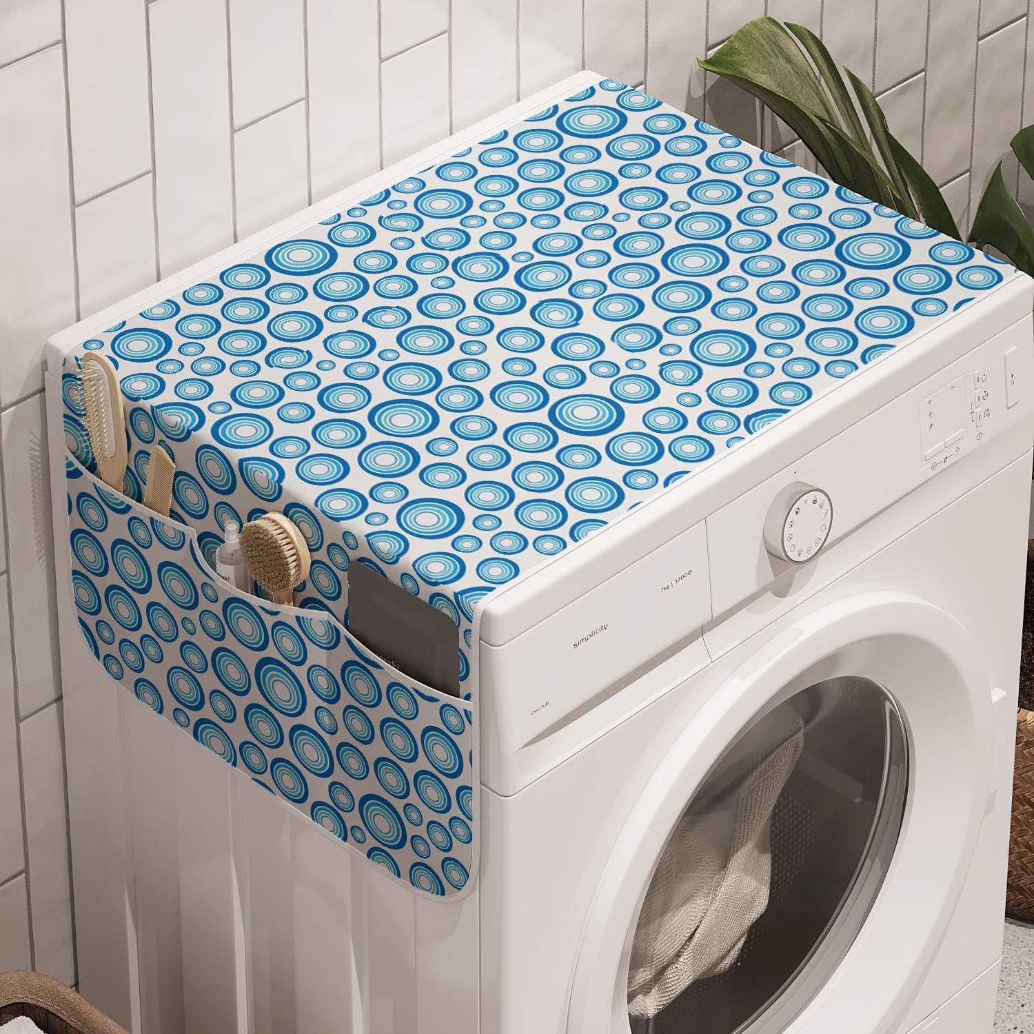 imageAmbesonne Valentines Day Washing Machine Organizer Romantic Design of Hearts Cupid Love Struck Antislip Fabric Cover for Washers and Dryers 47 x 185 Pink Sand BrownBlue and White