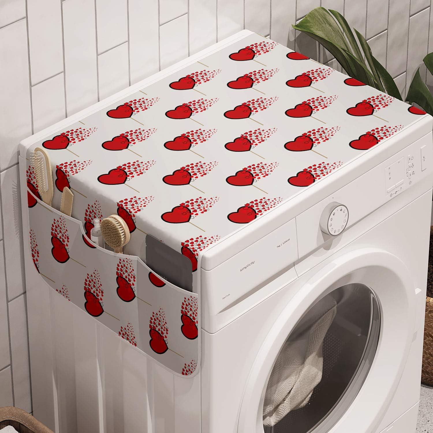 imageAmbesonne Valentines Day Washing Machine Organizer Romantic Design of Hearts Cupid Love Struck Antislip Fabric Cover for Washers and Dryers 47 x 185 Pink Sand BrownVermilion Pearl