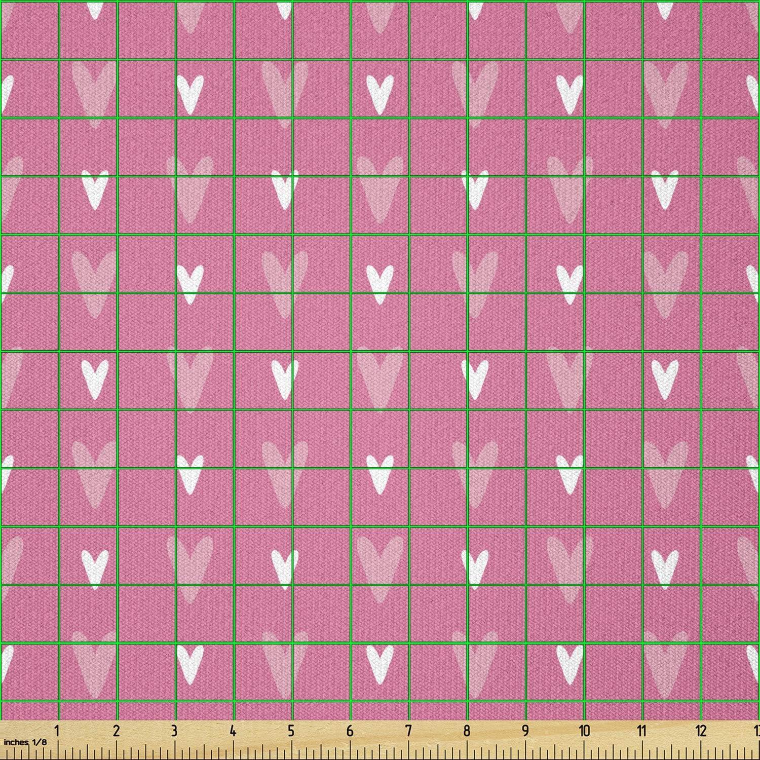 imageAmbesonne Vintage Valentine Fabric by The Yard Repetitive Pattern with Tender Little Hearts Stretch Knit Fabric for Clothing Sewing and Arts Crafts 1 Yard Pink Pale Pink and WhitePink Pale Pink and White