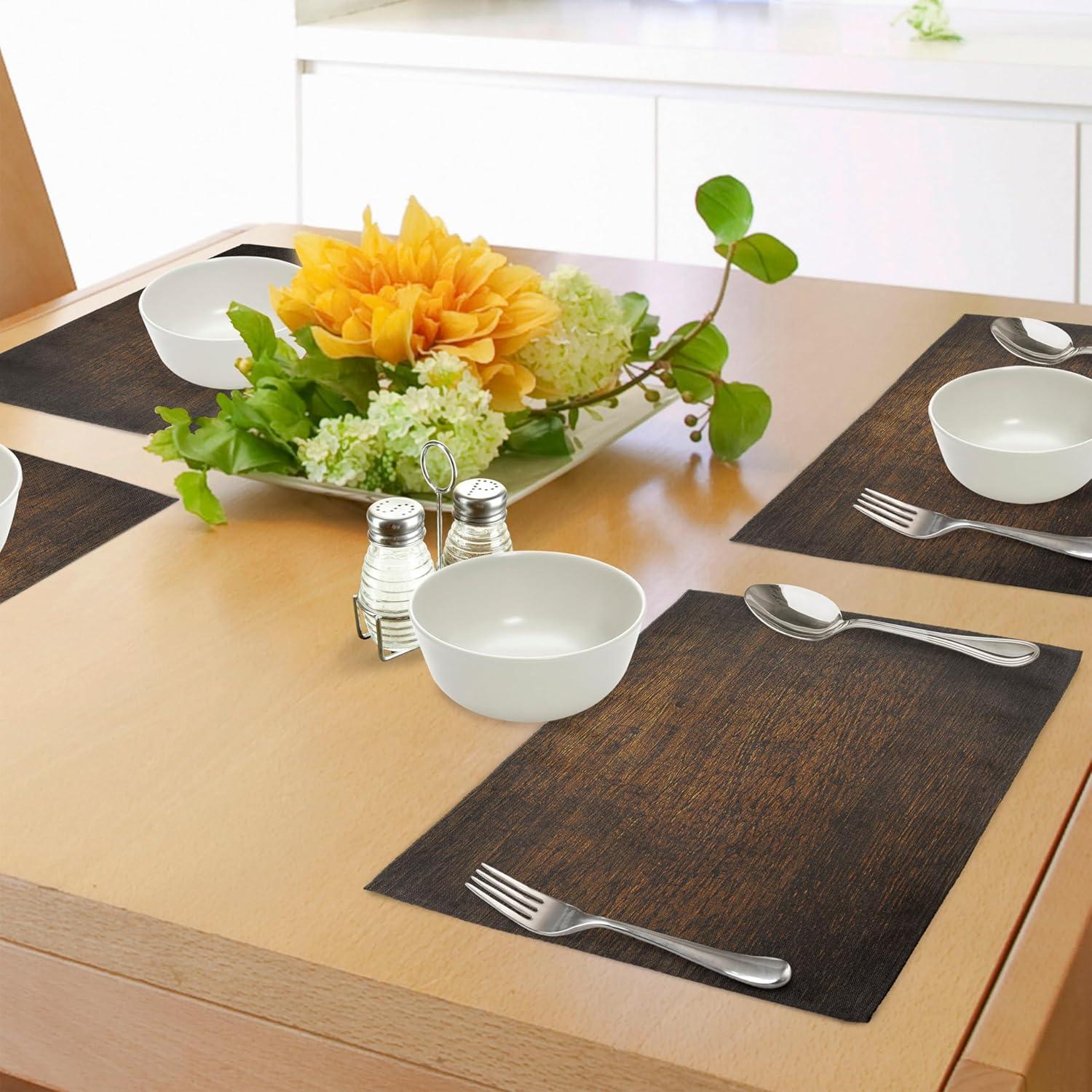 imageAmbesonne Wooden Print Place Mats Set of 8 Old Vintage Antique Timber Oak Background Rustic Floor Artisan Photo Washable Fabric Placemats for Dining Table Placemat 8 pcs Chestnut Brown