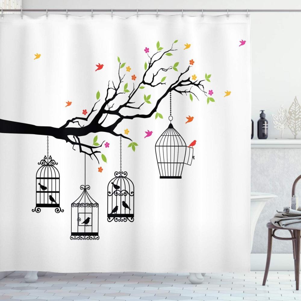 imageAmbesonne Fantasy Shower Curtain Hot Air Balloons in The Clouds Dream Journey to Secret Paradise Romantic Design Cloth Fabric Bathroom Decor Set with Hooks 69 W x 75 L Purple WhiteApple Green