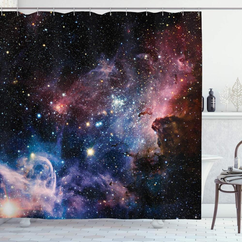 imageAmbesonne Fantasy Shower Curtain Hot Air Balloons in The Clouds Dream Journey to Secret Paradise Romantic Design Cloth Fabric Bathroom Decor Set with Hooks 69 W x 75 L Purple WhiteNavy Pink