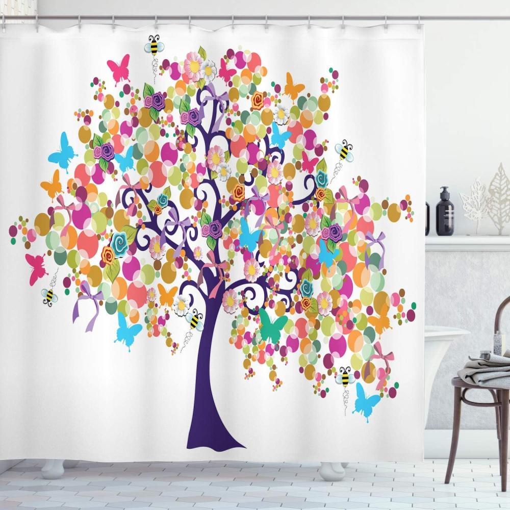 imageAmbesonne Fantasy Shower Curtain Hot Air Balloons in The Clouds Dream Journey to Secret Paradise Romantic Design Cloth Fabric Bathroom Decor Set with Hooks 69 W x 75 L Purple WhiteIndigo Magenta