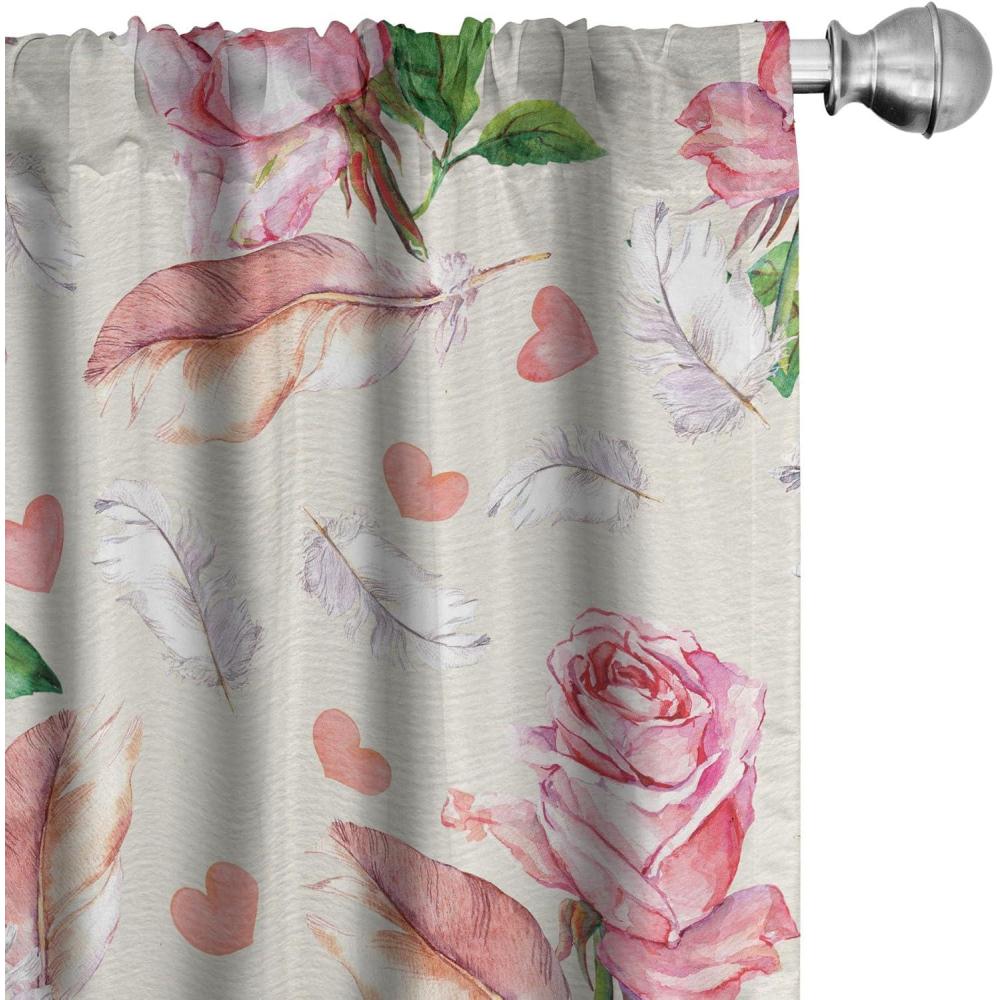 imageAmbesonne Floral Curtains Romantic Concept Art Featuring Rose Flowers Hearts Leaves Valentine Window Treatments 2 Panel Set for Living Room Bedroom Pair of  28 x 84 Pastel Pink and Fern GreenPastel Pink and Fern Green