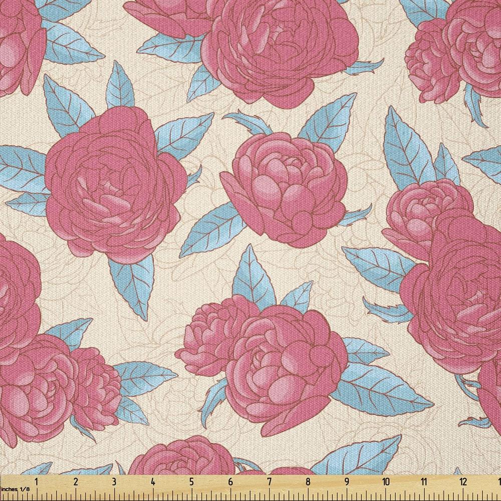 imageAmbesonne Romantic Fabric by The Yard Valentines Day Style Rose Composition Love in Pastel Colors Stretch Knit Fabric for Clothing Sewing and Arts Crafts 1 Yard Aqua Dark Coral BeigeAqua Dark Coral Beige