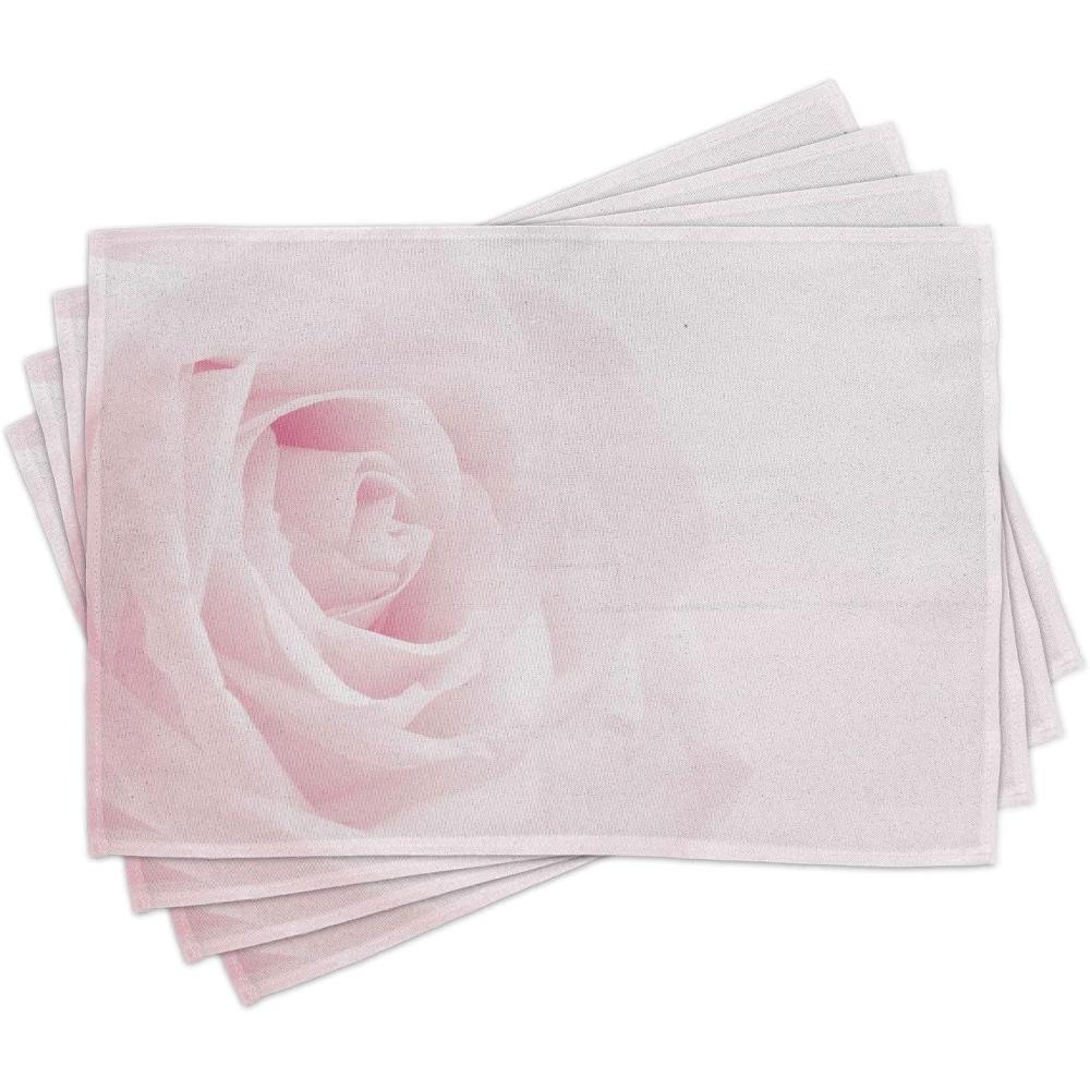imageAmbesonne Rose Place Mats Set of 4 Pink Rose Close up with Soft Blur Focus Fresh Fragile Fragrance Smell Valentines Day Washable Fabric Placemats for Dining Table Standard Size Pale Pink