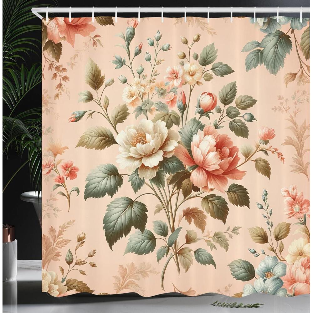 imageAmbesonne Spring Shower Curtain Delicate and Romantic Arrange of Creeper Mesh Flowers Cascade Neutral Theme Cloth Fabric Bathroom Decor Set with Hooks 69 W x 70 L Blush Yellow PinkPale Peach Reseda Green