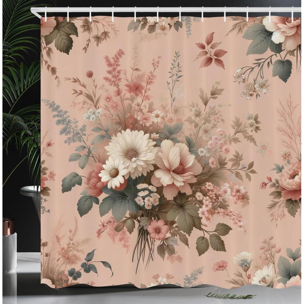 imageAmbesonne Spring Shower Curtain Delicate and Romantic Arrange of Creeper Mesh Flowers Cascade Neutral Theme Cloth Fabric Bathroom Decor Set with Hooks 69 W x 70 L Blush Yellow PinkBlush Pale Reseda Green