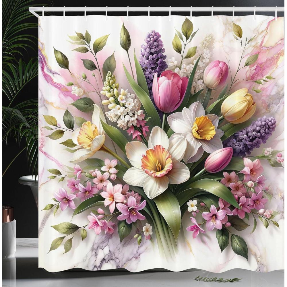 imageAmbesonne Spring Shower Curtain Delicate and Romantic Arrange of Creeper Mesh Flowers Cascade Neutral Theme Cloth Fabric Bathroom Decor Set with Hooks 69 W x 70 L Blush Yellow PinkLavender Green Pink