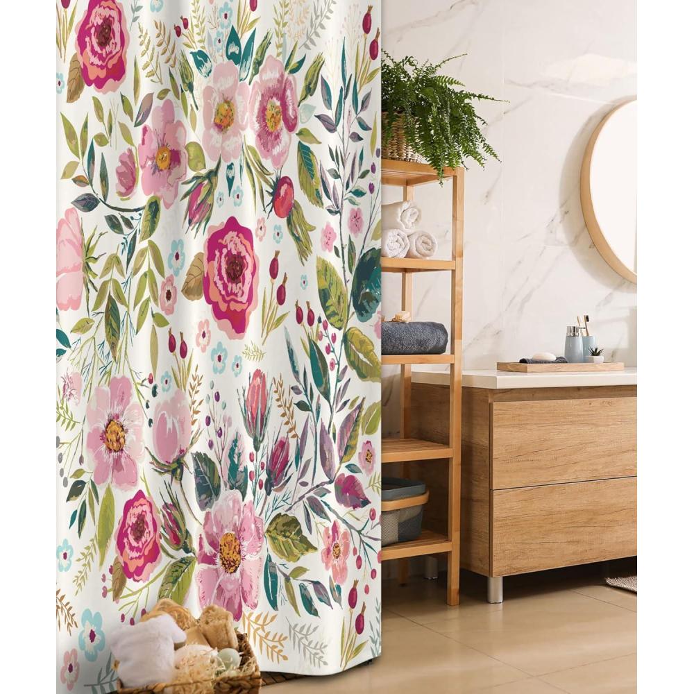 imageAmbesonne Spring Shower Curtain Delicate and Romantic Arrange of Creeper Mesh Flowers Cascade Neutral Theme Cloth Fabric Bathroom Decor Set with Hooks 69 W x 70 L Blush Yellow PinkMagenta