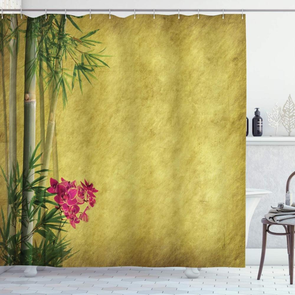 imageAmbesonne Spring Shower Curtain Delicate and Romantic Arrange of Creeper Mesh Flowers Cascade Neutral Theme Cloth Fabric Bathroom Decor Set with Hooks 69 W x 70 L Blush Yellow PinkYellow Green and Pink