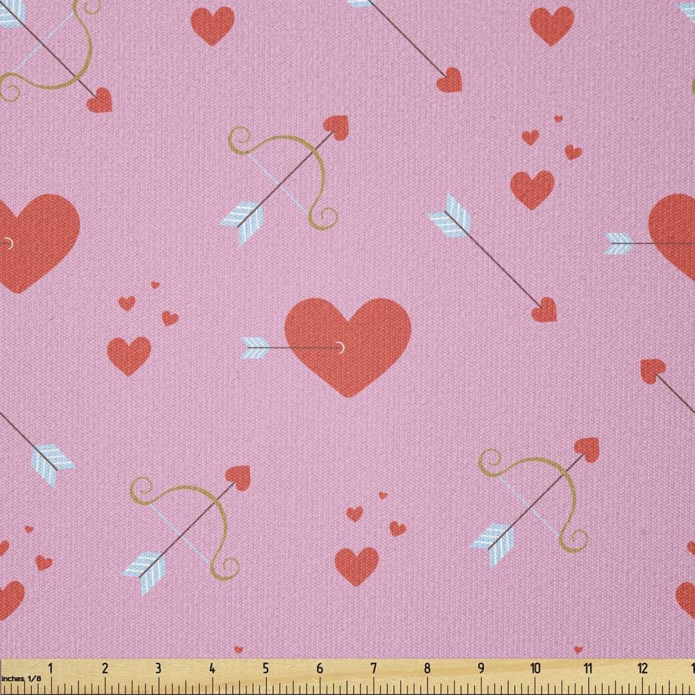 imageAmbesonne Valentines Day Fabric by The Yard Romantic Design of Hearts and Cupid Items Stretch Knit Fabric for Clothing Sewing and Arts Crafts 5 Yards Pink Burnt SiennaPink Burnt Sienna