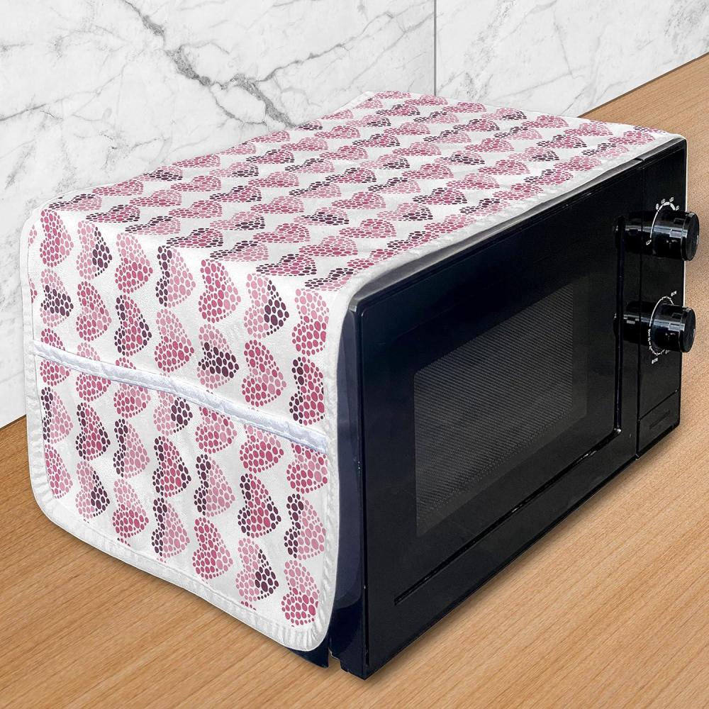 imageAmbesonne Valentines Day Microwave Oven Cover Continuing Composition of Dotted Heart Shapes Water Resistant Organizer with Pockets for Kitchen 36 x 12 Ruby PinkRuby Pink