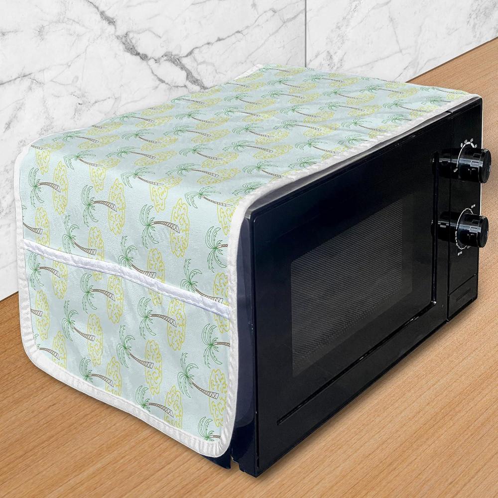 imageAmbesonne Valentines Day Microwave Oven Cover Continuing Composition of Dotted Heart Shapes Water Resistant Organizer with Pockets for Kitchen 36 x 12 Ruby PinkPale Blue Mustard