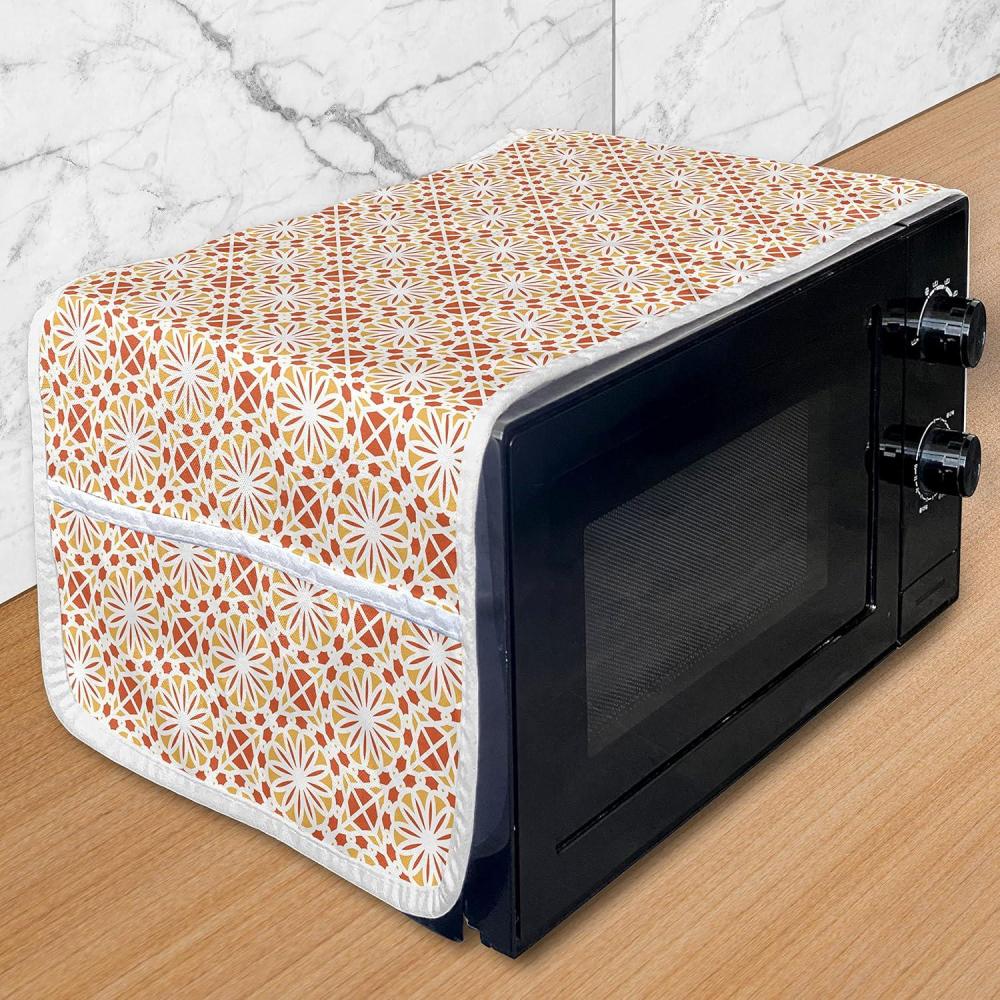imageAmbesonne Valentines Day Microwave Oven Cover Continuing Composition of Dotted Heart Shapes Water Resistant Organizer with Pockets for Kitchen 36 x 12 Ruby PinkPale Orange Vermilion