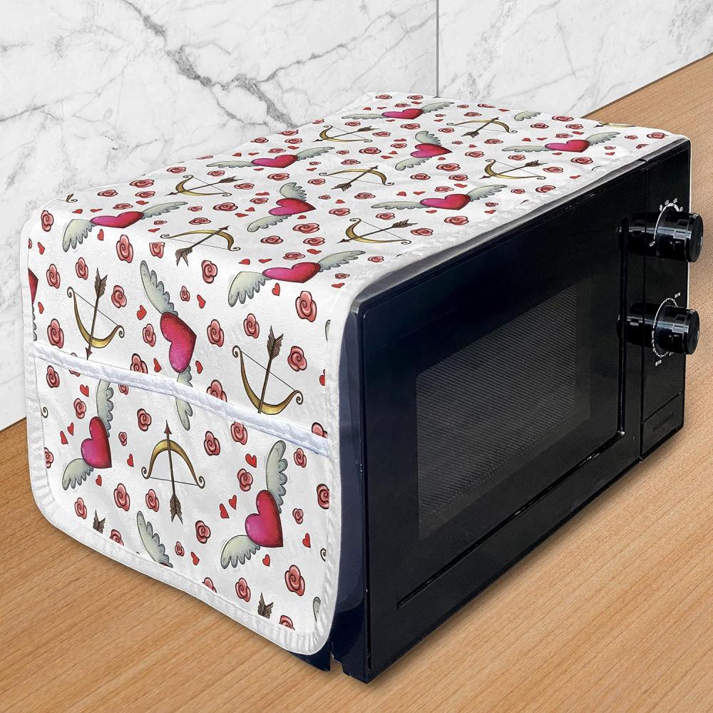 imageAmbesonne Valentines Day Microwave Oven Cover Love Symbols Winged Hearts and Flowers in Romantic Colors Repetition Water Resistant Organizer with Pockets for Kitchen 36 x 12 White MulticolorWhite Multicolor