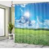 Ambesonne Fantasy Shower Curtain, Hot Air Balloons in The Clouds Dream Journey to Secret Paradise Romantic Design, Cloth Fabric Bathroom Decor Set with Hooks, 69″ W x 75″ L, Purple White(Green Aqua)