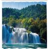 Ambesonne Fantasy Shower Curtain, Hot Air Balloons in The Clouds Dream Journey to Secret Paradise Romantic Design, Cloth Fabric Bathroom Decor Set with Hooks, 69″ W x 75″ L, Purple White(Green Blue Ivory)