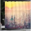 Ambesonne Fantasy Shower Curtain, Hot Air Balloons in The Clouds Dream Journey to Secret Paradise Romantic Design, Cloth Fabric Bathroom Decor Set with Hooks, 69″ W x 75″ L, Purple White(Ruby)