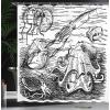 Ambesonne Fantasy Shower Curtain, Hot Air Balloons in The Clouds Dream Journey to Secret Paradise Romantic Design, Cloth Fabric Bathroom Decor Set with Hooks, 69″ W x 75″ L, Purple White(Black White)