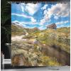Ambesonne Fantasy Shower Curtain, Hot Air Balloons in The Clouds Dream Journey to Secret Paradise Romantic Design, Cloth Fabric Bathroom Decor Set with Hooks, 69″ W x 75″ L, Purple White(Green White)