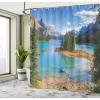 Ambesonne Fantasy Shower Curtain, Hot Air Balloons in The Clouds Dream Journey to Secret Paradise Romantic Design, Cloth Fabric Bathroom Decor Set with Hooks, 69″ W x 75″ L, Purple White(Green Azure)