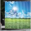 Ambesonne Fantasy Shower Curtain, Hot Air Balloons in The Clouds Dream Journey to Secret Paradise Romantic Design, Cloth Fabric Bathroom Decor Set with Hooks, 69″ W x 75″ L, Purple White(Green Aqua)