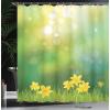 Ambesonne Fantasy Shower Curtain, Hot Air Balloons in The Clouds Dream Journey to Secret Paradise Romantic Design, Cloth Fabric Bathroom Decor Set with Hooks, 69″ W x 75″ L, Purple White(Mustard Green)