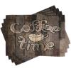 Ambesonne Modern Place Mats Set of 4, Coffee Time Phrase with a Cup on a Wooden Grunge Background Kitchen Image, Washable Fabric Placemats for Dining Table, Standard Size, Umber Cocoa
