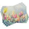 Ambesonne Pastel Place Mats Set of 4, Tulips Flower Bed in Park Serene Landscape Happiness Fresh Spring Environment Image, Washable Fabric Placemats for Dining Table, Standard Size, Bluegrey Yellow