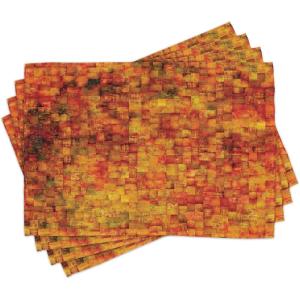 Ambesonne Burnt Orange Place Mats Set of 4, Vintage Mosaic Background Quadratic Little Geometric Squares Faded Print, Washable Fabric Placemats for Dining Table, Standard Size, Orange Mustard