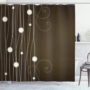 Ambesonne Chocolate Shower Curtain, Abstract Flowers with Dotted Lines Vintage Inspirations in Romantic Composition, Cloth Fabric Bathroom Decor Set with Hooks, 69″ W x 84″ L, Beige Brown