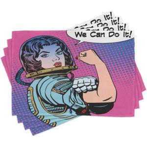 Ambesonne Comics Place Mats Set of 4, Retro 50s 40s Comics Magazine Woman with Woman Rights Image Artwork, Washable Fabric Placemats for Dining Table, Multicolor