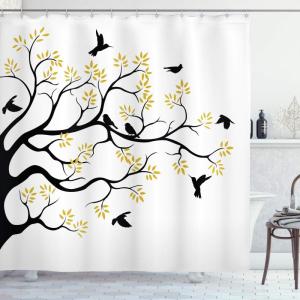 Ambesonne Fantasy Shower Curtain, Hot Air Balloons in The Clouds Dream Journey to Secret Paradise Romantic Design, Cloth Fabric Bathroom Decor Set with Hooks, 69″ W x 75″ L, Purple White(White Yellow)
