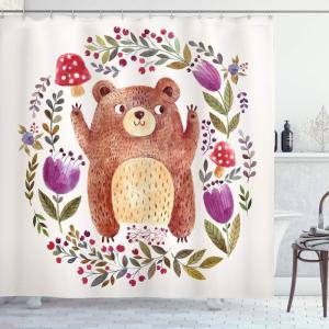 Ambesonne Fantasy Shower Curtain, Hot Air Balloons in The Clouds Dream Journey to Secret Paradise Romantic Design, Cloth Fabric Bathroom Decor Set with Hooks, 69″ W x 75″ L, Purple White(Purple Green)