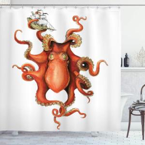 Ambesonne Fantasy Shower Curtain, Hot Air Balloons in The Clouds Dream Journey to Secret Paradise Romantic Design, Cloth Fabric Bathroom Decor Set with Hooks, 69″ W x 75″ L, Purple White(Orange White)