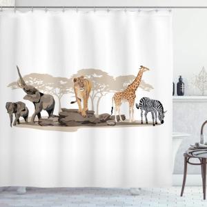 Ambesonne Fantasy Shower Curtain, Hot Air Balloons in The Clouds Dream Journey to Secret Paradise Romantic Design, Cloth Fabric Bathroom Decor Set with Hooks, 69″ W x 75″ L, Purple White(Brown Beige)