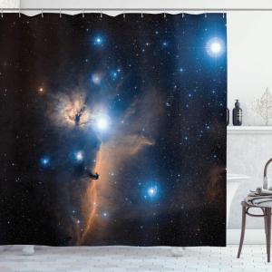 Ambesonne Fantasy Shower Curtain, Hot Air Balloons in The Clouds Dream Journey to Secret Paradise Romantic Design, Cloth Fabric Bathroom Decor Set with Hooks, 69″ W x 75″ L, Purple White(Navy Blue)